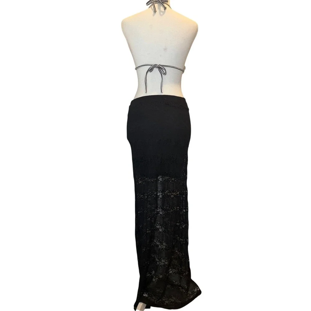 Lily White Black Lace Maxi Skirt Womens XS‎ Sheer Lace Boho Goth Festival